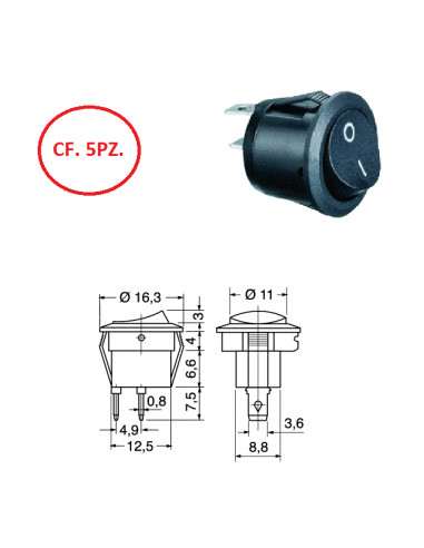 Interruttore a bilanciere ø 16 mm cf. 5pz.