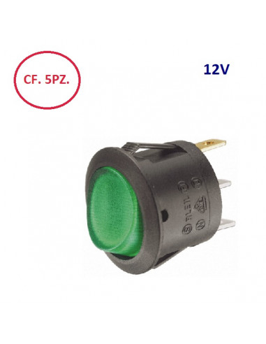 Interruttore luminoso verde 12V Ø 20 mm cf. 5pz.