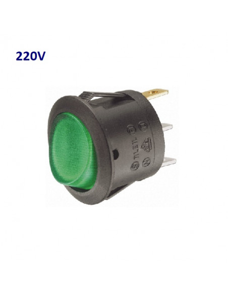 Interruttore luminoso verde 220V Ø 20 mm