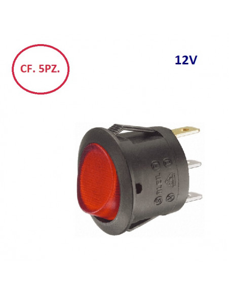 Interruttore luminoso rosso 12V Ø 20 mm cf. 5pz.