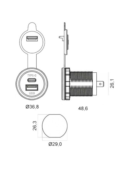 Adattatore USB Type C da incasso 3A
