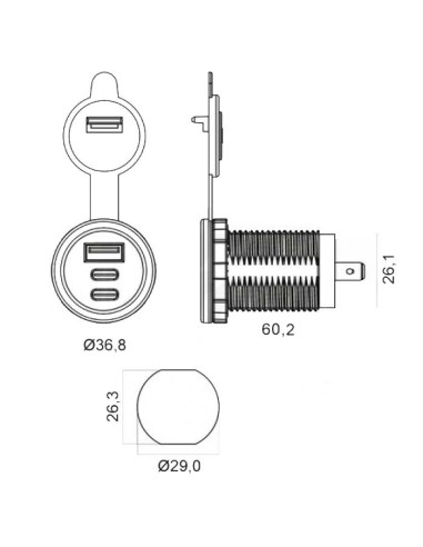 Adattatore USB Type C doppio da incasso