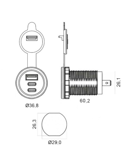 Adattatore USB Type C doppio da incasso