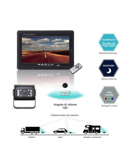 Sistema di retrovisione wireless con monitor 7” e telecamera 120°