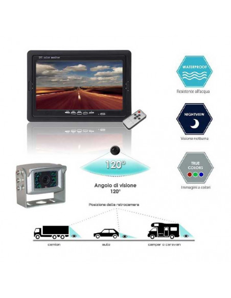 Sistema di retrovisione con monitor 7” e telecamera silver 120°