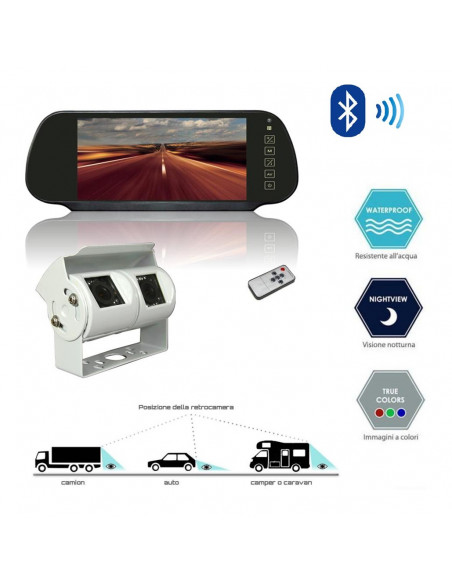 Sistema di retrovisione con specchio 7” Bluetooth® e telecamera doppia ottica