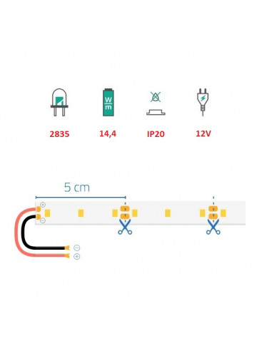 Strip led 12V – 72W b.co freddo (1200lm/mt.)