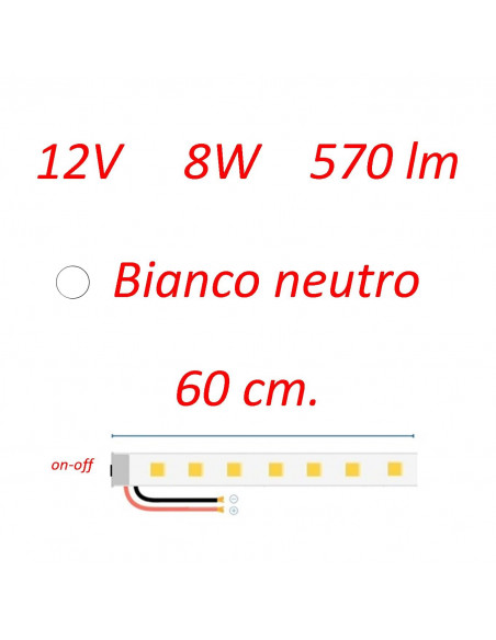 Plafoniera Stilo 60 cm. con interruttore b.co neutro