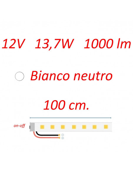 Plafoniera Stilo 100 cm. con interruttore b.co neutro